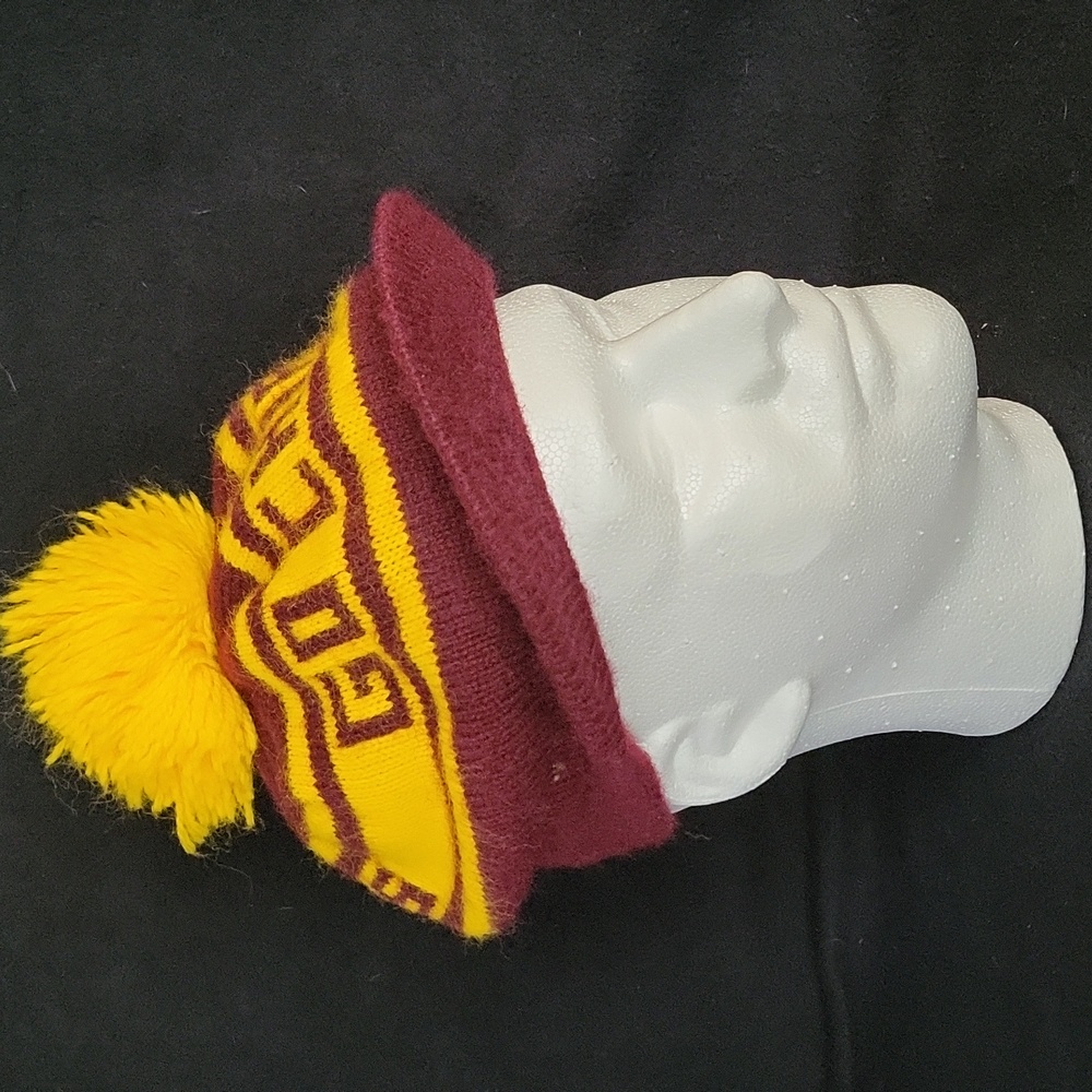 Vintage Go Chips! CMU knitted newsboy cap with pompom ball.